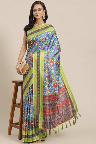 Buy Eesa Navy Blue Soft Art Silk Floral Printed Banarasi One Minute Saree Online - One Minute Saree