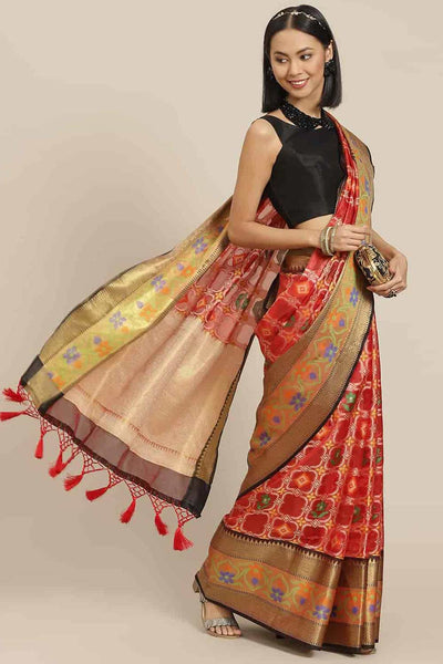 Buy Sakshi Red Art Silk Ikat Ikkat One Minute Saree Online - One Minute Saree