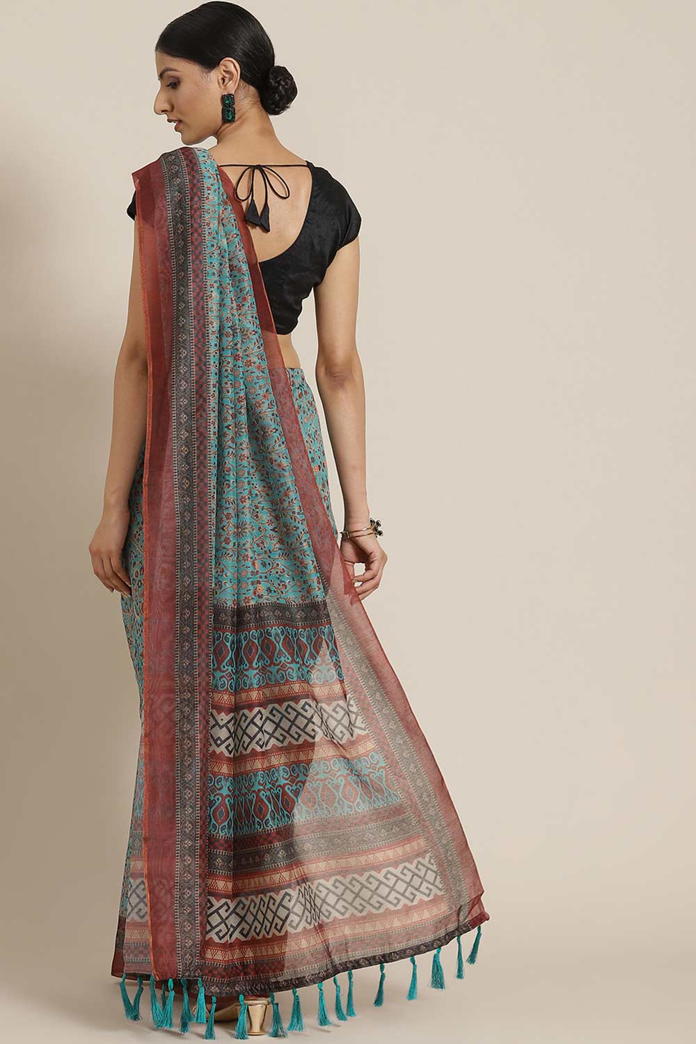 Shop Sweta Teal Cotton Block Printed One Minute Saree at best offer at our  Store - One Minute Saree