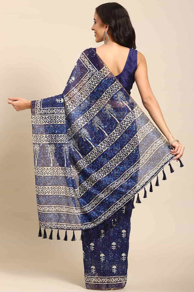 Shop Noor Blue Cotton Block Printed One Minute Saree at best offer at our  Store - One Minute Saree
