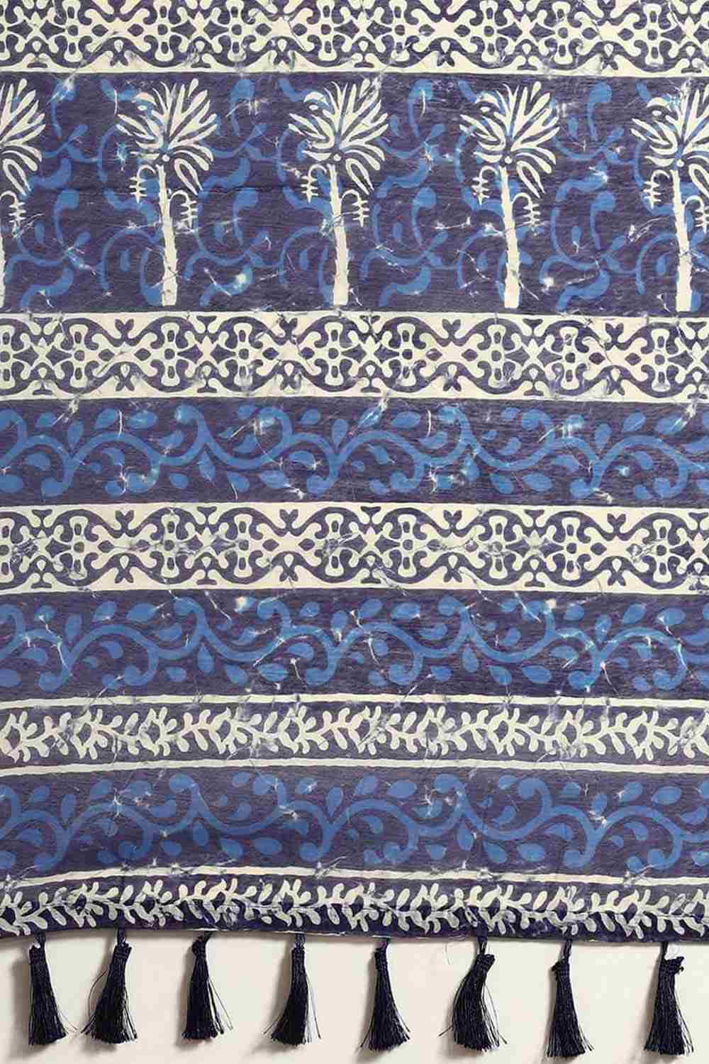 Buy Noor Blue Cotton Block Printed One Minute Saree Online - Back
