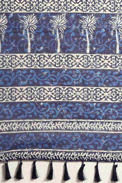 Buy Noor Blue Cotton Block Printed One Minute Saree Online - Back