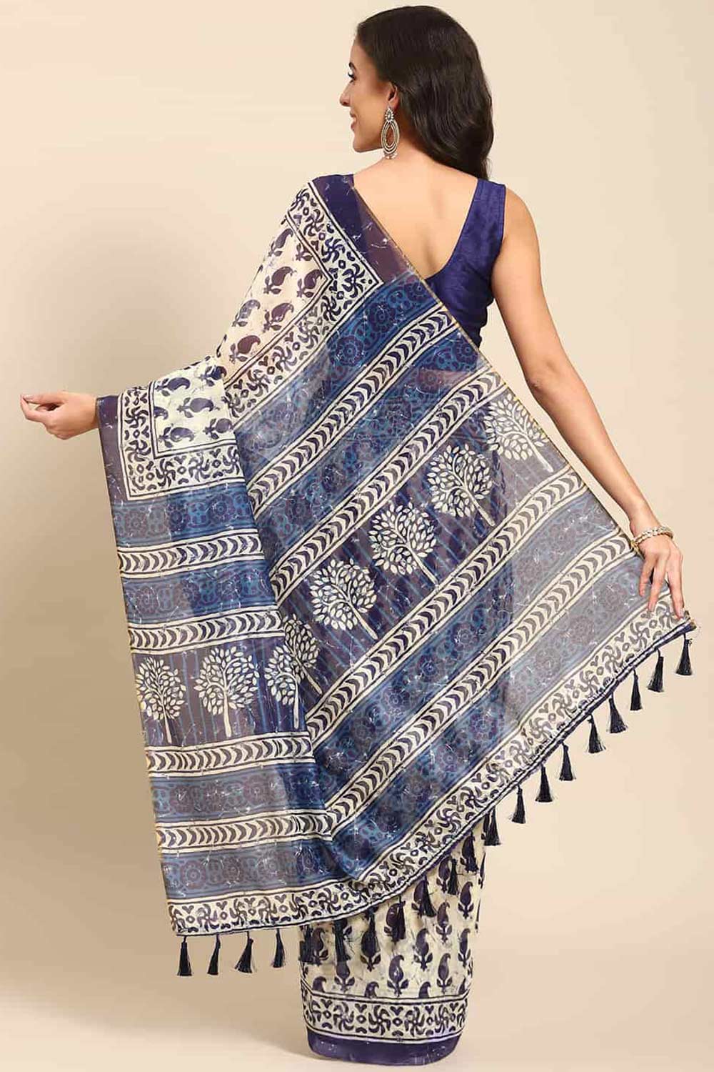 Shop Neeta Blue Cotton Block Printed One Minute Saree at best offer at our  Store - One Minute Saree