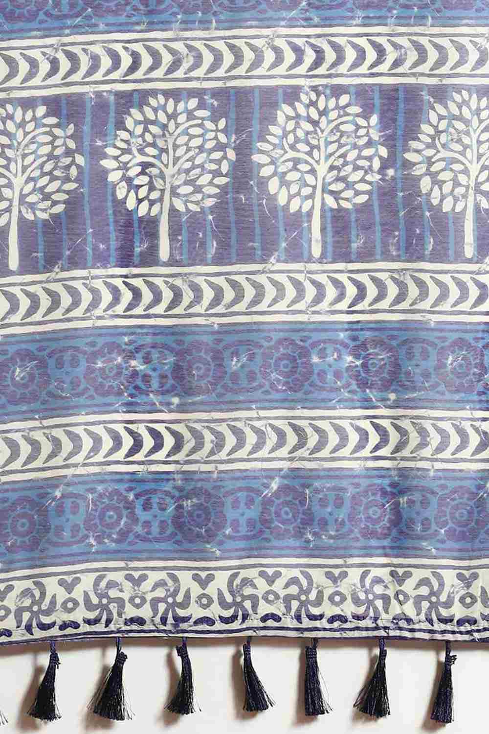 Buy Neeta Blue Cotton Block Printed One Minute Saree Online - Back