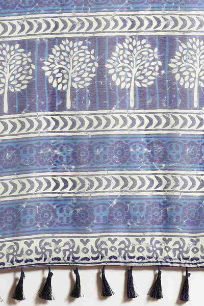 Buy Neeta Blue Cotton Block Printed One Minute Saree Online - Back