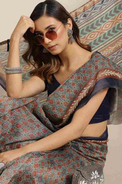 Buy Shubha Multicolor Cotton Block Printed One Minute Saree Online