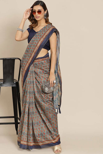 Buy Shubha Multicolor Cotton Block Printed One Minute Saree Online - One Minute Saree
