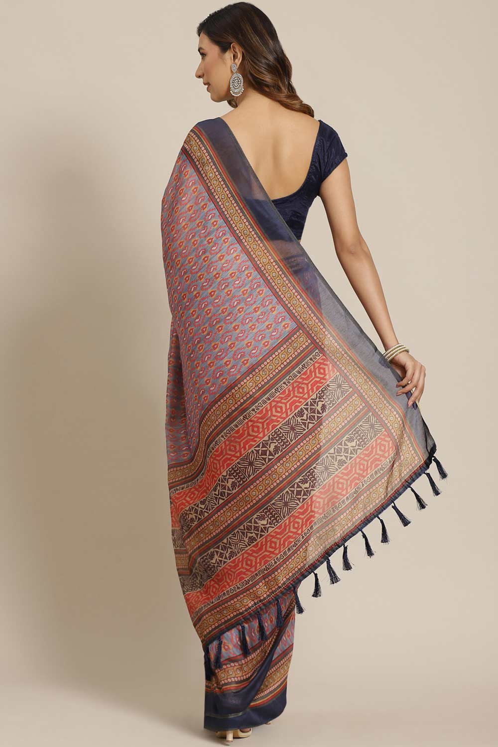 Shop Julia Grey Cotton Block Printed One Minute Saree at best offer at our  Store - One Minute Saree