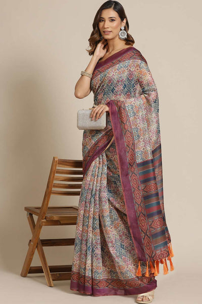 Buy Anjie Multicolor Cotton Block Printed One Minute Saree Online - One Minute Saree