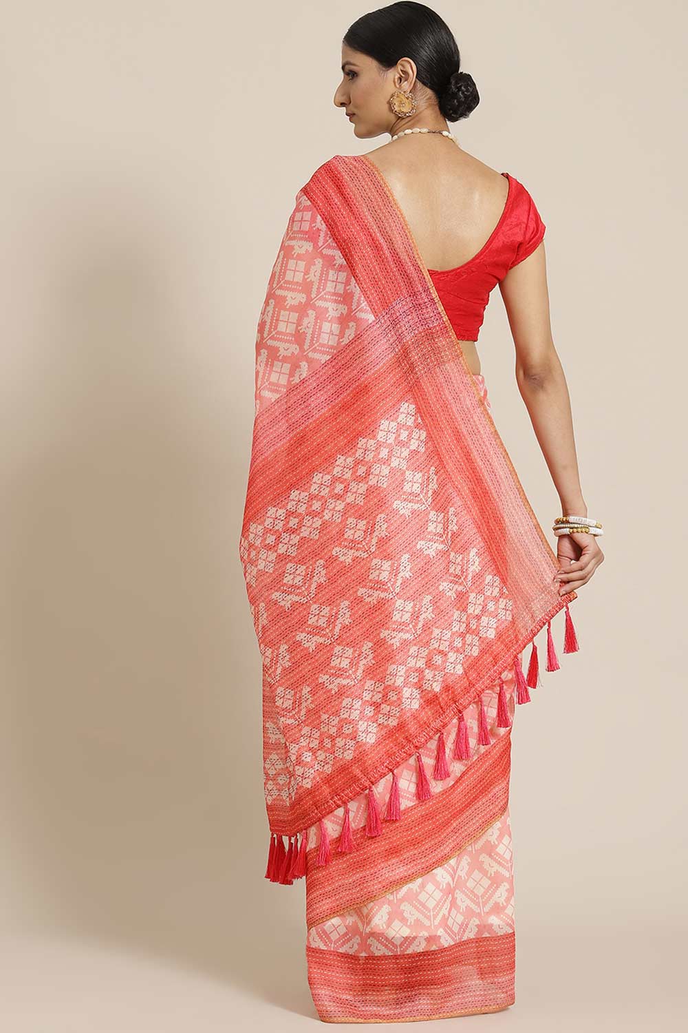 Shop Trina Pink Cotton Block Printed One Minute Saree at best offer at our  Store - One Minute Saree
