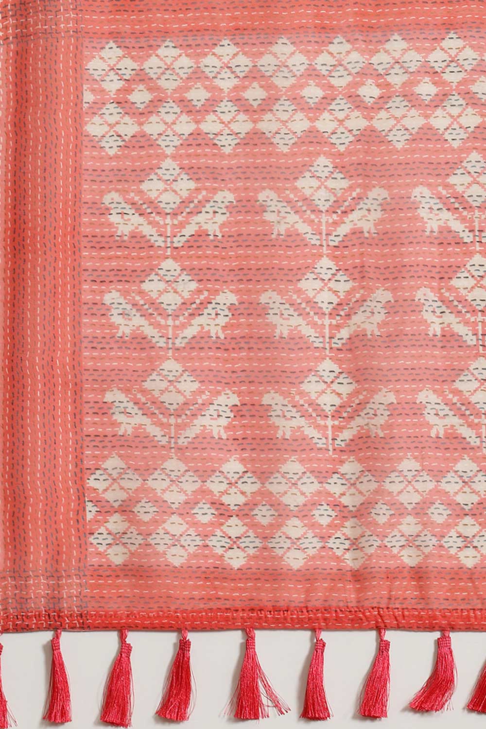 Buy Trina Pink Cotton Block Printed One Minute Saree Online - Front