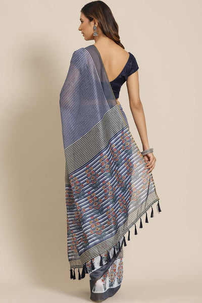 Shop Chantrelle Blue Cotton Block Printed One Minute Saree at best offer at our  Store - One Minute Saree