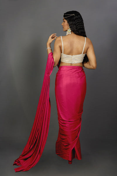 Shop Shana Ombre Pink And Red Satin One Minute Saree at best offer at our  Store - One Minute Saree