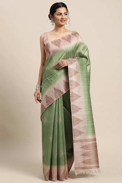 Buy Noah Green Silk Blend Bagh Printed One Minute Saree Online - One Minute Saree
