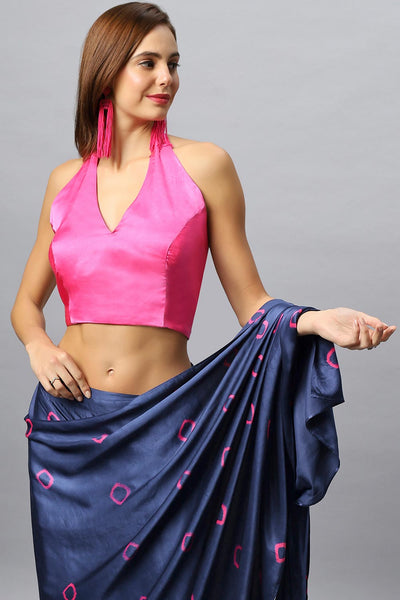 Buy Yara Pink Satin Silk V-Neck  Tie Back Halter Online - One Minute Saree