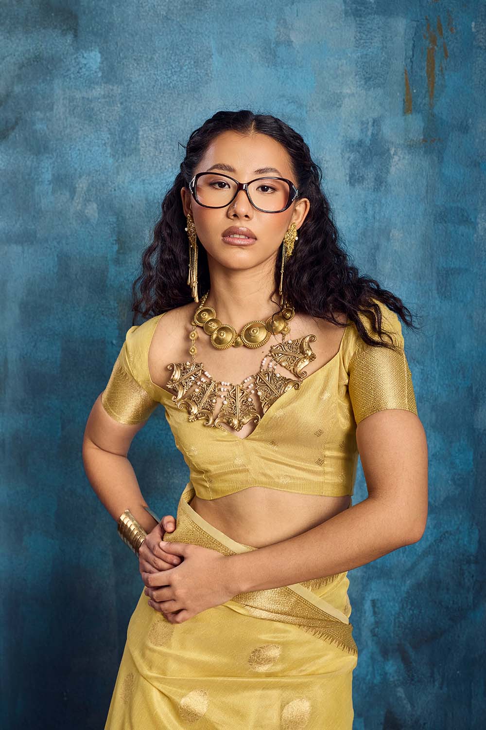 Cleo Mustard Yellow Paithani Tissue Handloom Weaving Ready to Wear Saree