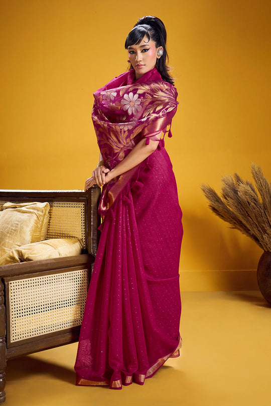 Neerja Rani Pink Munga Silk Zari Weaving Ready to Wear One Minute Saree