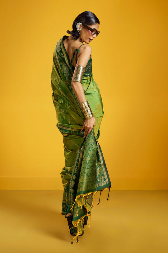 Caryn Green Pure Silk Handloom Woven Ready to Wear Saree