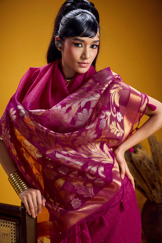 Neerja Rani Pink Munga Silk Zari Weaving Ready to Wear One Minute Saree