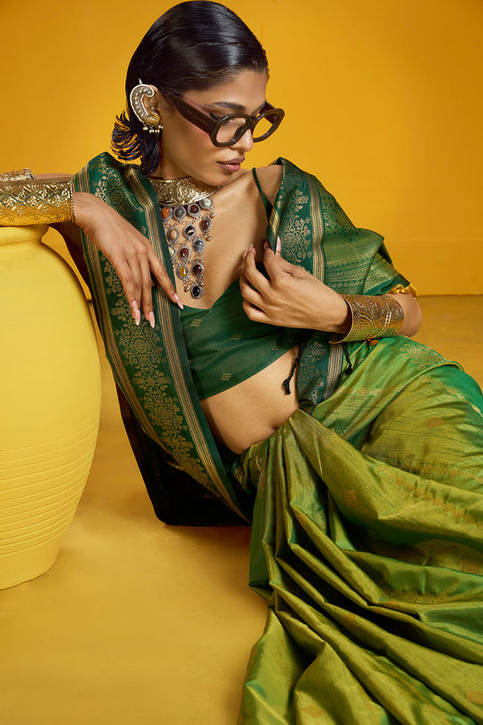 Caryn Green Pure Silk Handloom Woven Ready to Wear Saree