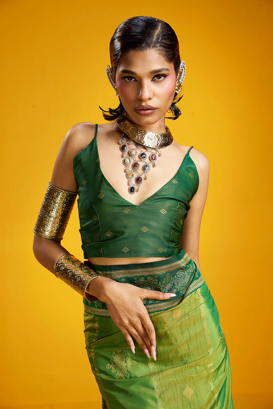 Caryn Green Pure Silk Handloom Woven Ready to Wear Saree