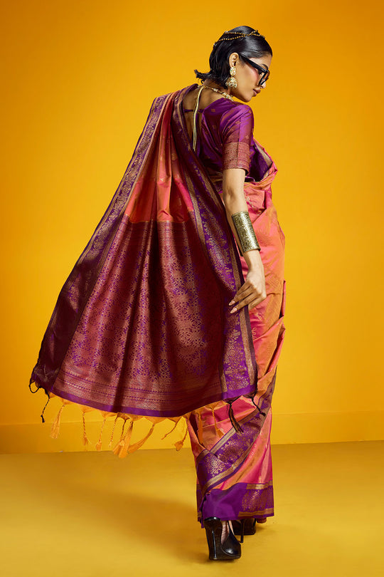 Caryn Pink and Purple Pure Silk Handloom Woven Ready to Wear Saree