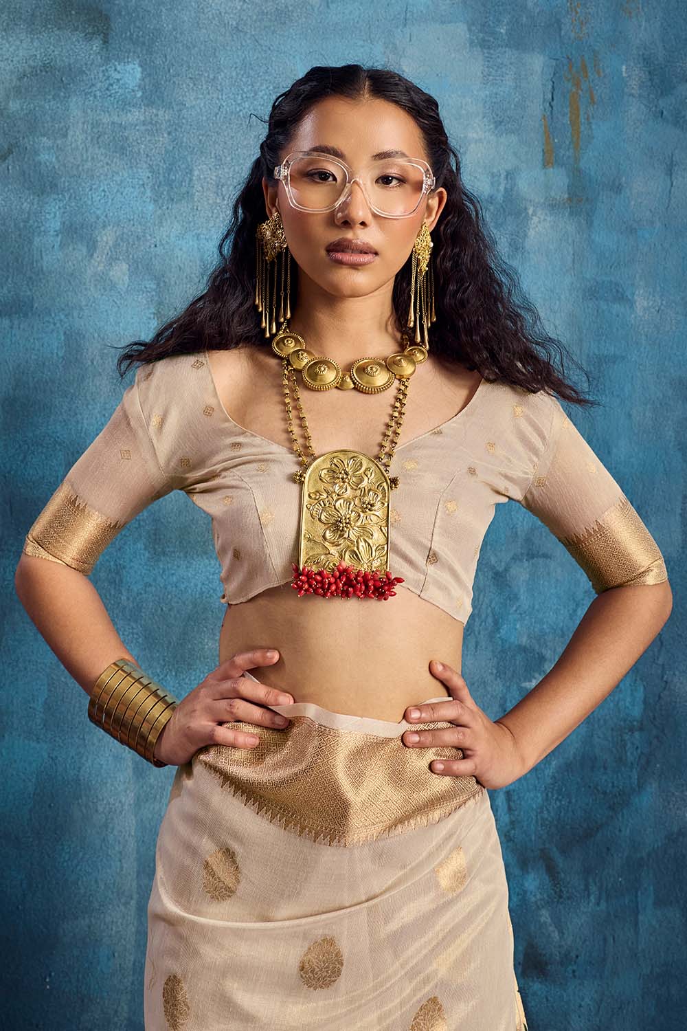 Cleo Cream Paithani Tissue Handloom Weaving Ready to Wear Saree