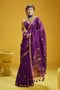 Emilia Purple Munga Print Cotton Handloom Weaving Ready to Wear Saree