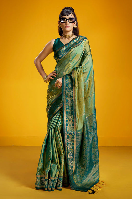 Caryn Teal Green Pure Silk Handloom Woven Ready to Wear Saree