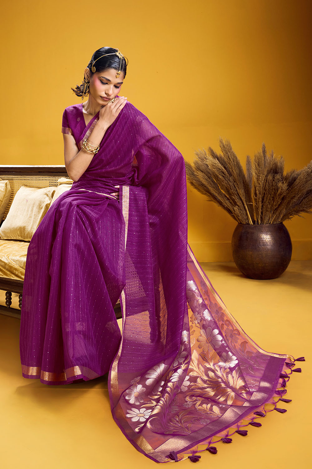 Neerja Purple Munga Silk Zari Weaving Ready to Wear One Minute Saree