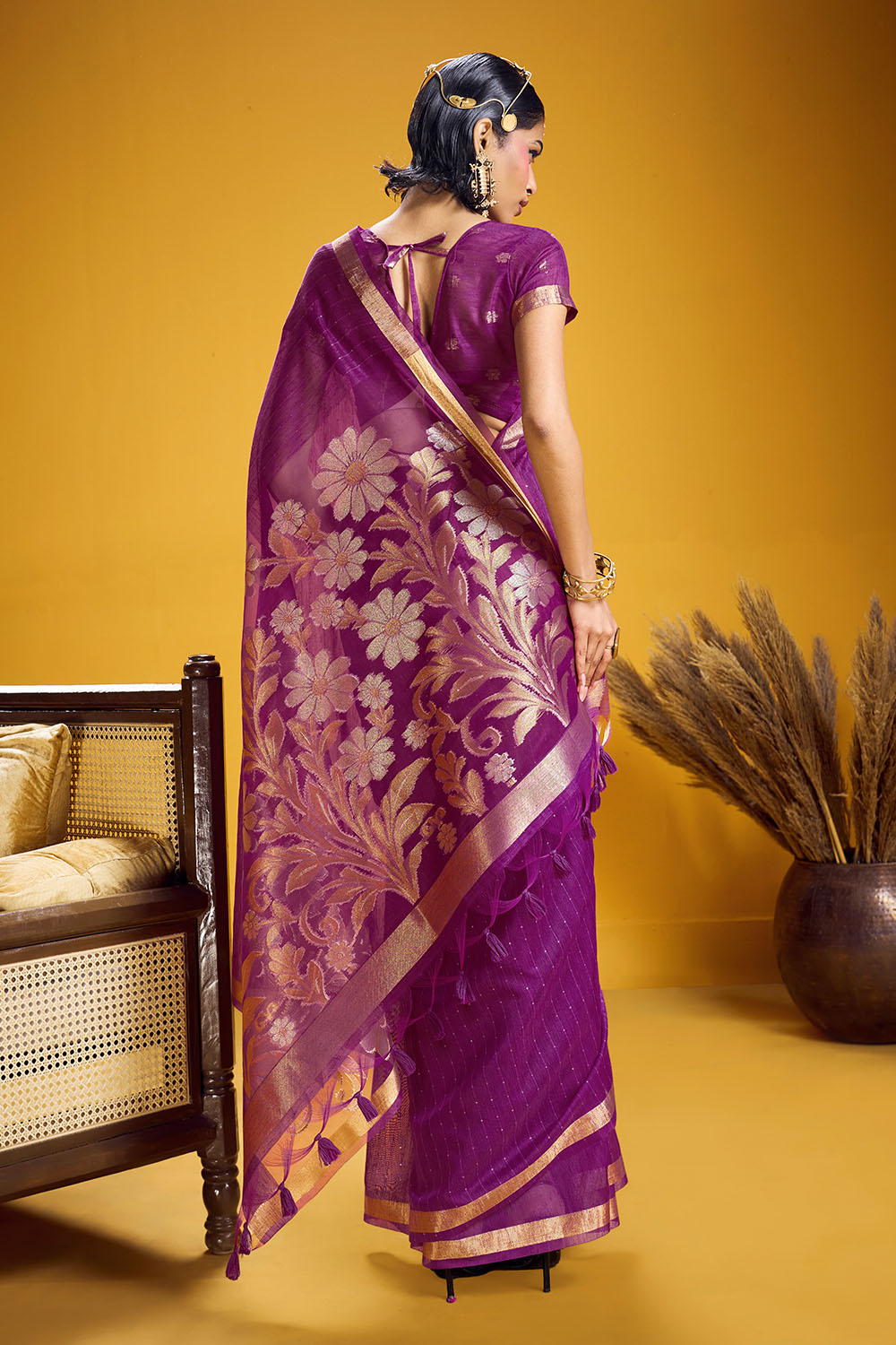 Neerja Purple Munga Silk Zari Weaving Ready to Wear One Minute Saree