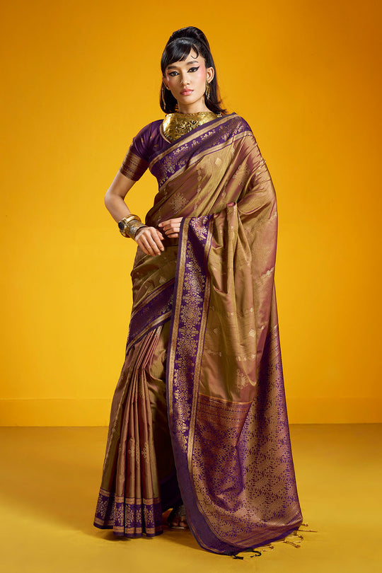 Caryn Brown Pure Silk Handloom Woven Ready to Wear Saree