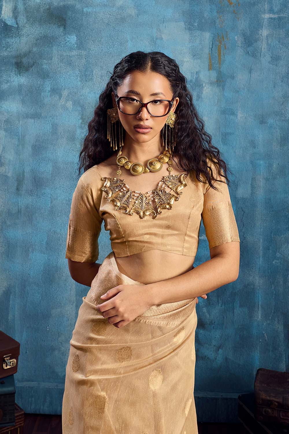 Cleo Beige Paithani Tissue Handloom Weaving Ready to Wear Saree