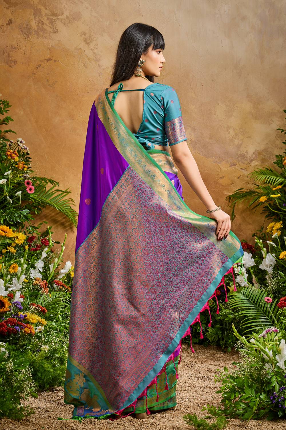 Reishi Purple Pure Silk Handloom Woven Ready to Wear Saree