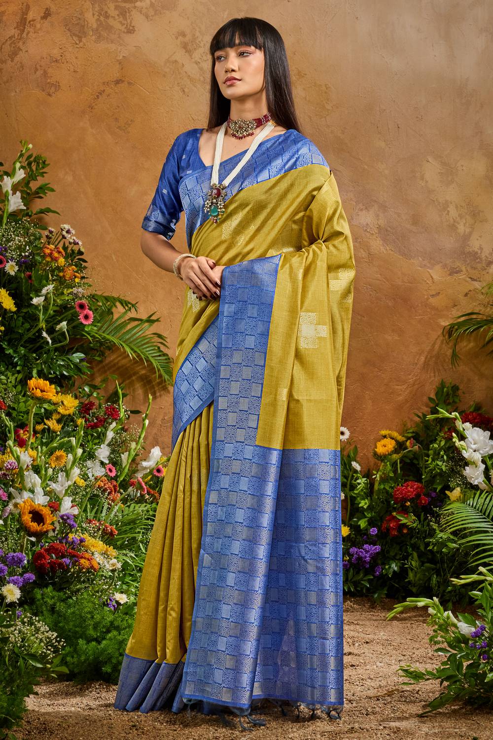 Flora Mustard Yellow Paper Silk Handloom Woven Ready to Wear Saree