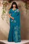 Samara Teal Blue Woven Soft Silk with Floral Motif Work Ready to Wear Saree