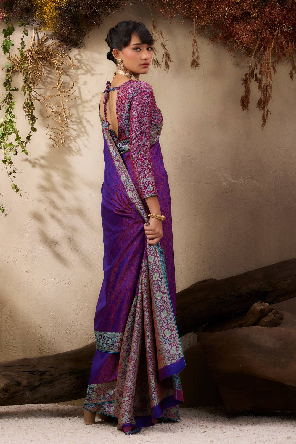 Jivana Royal Purple Pure Kanjivaram Weaving Silk Ready to Wear Saree