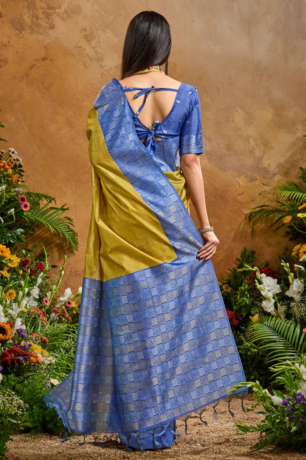 Flora Mustard Yellow Paper Silk Handloom Woven Ready to Wear Saree