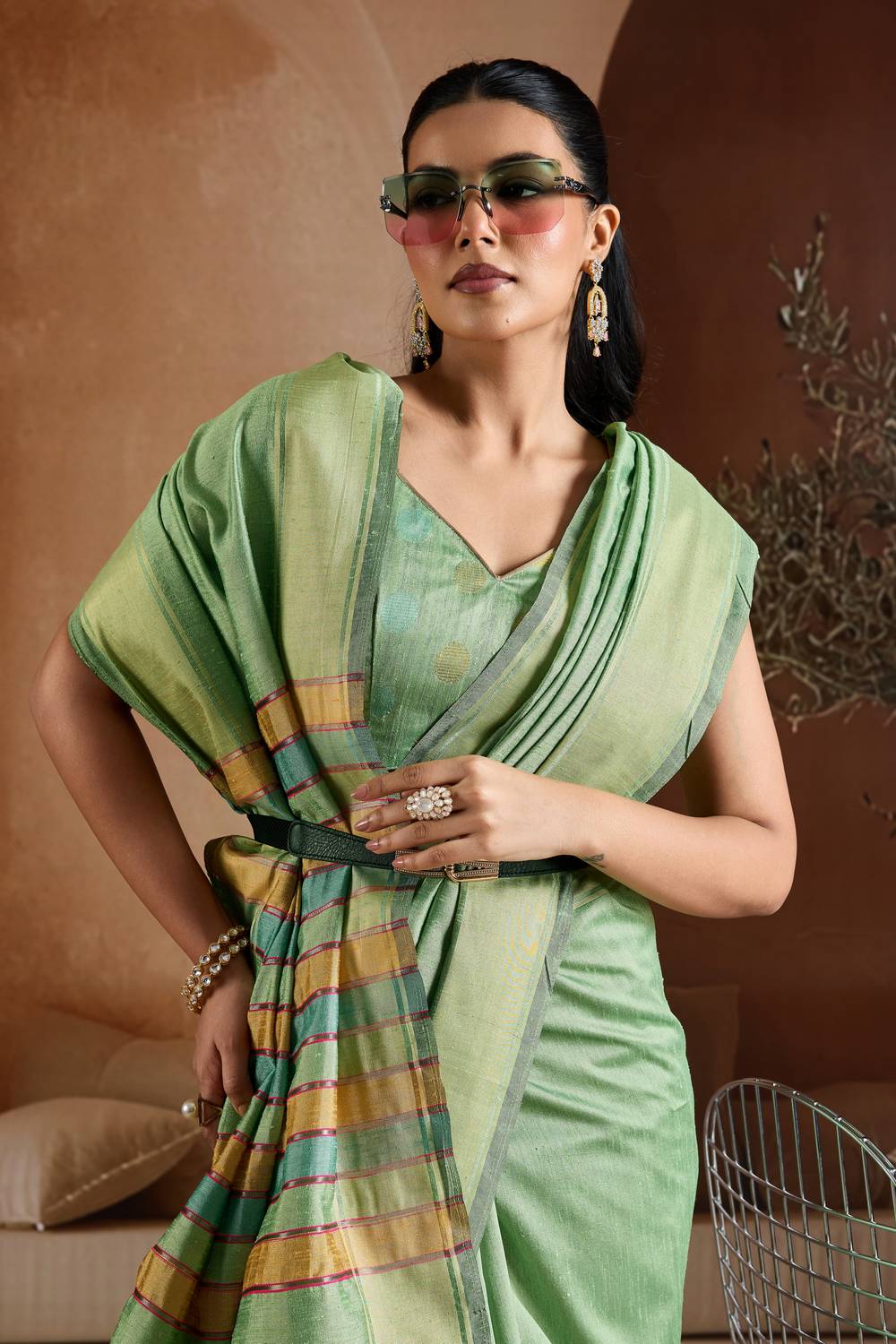 Prerna Sage Green Handwoven Pure Bhagalpuri Silk Ready to Wear Saree