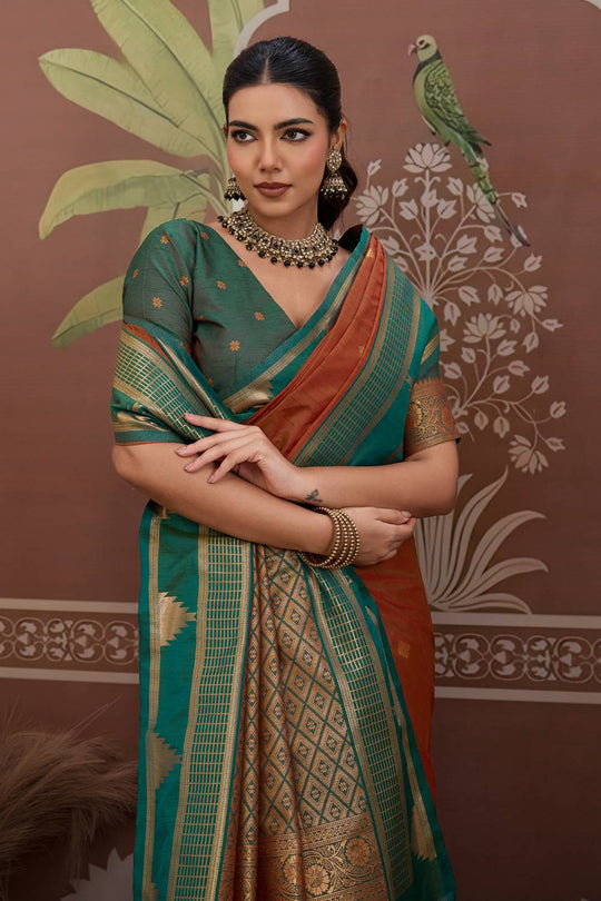 Tessa Burnt Orange Silk Woven With Zari Work Ready to Wear Saree