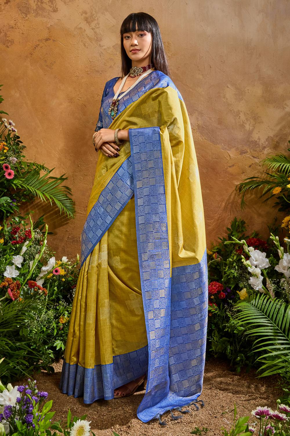 Flora Mustard Yellow Paper Silk Handloom Woven Ready to Wear Saree