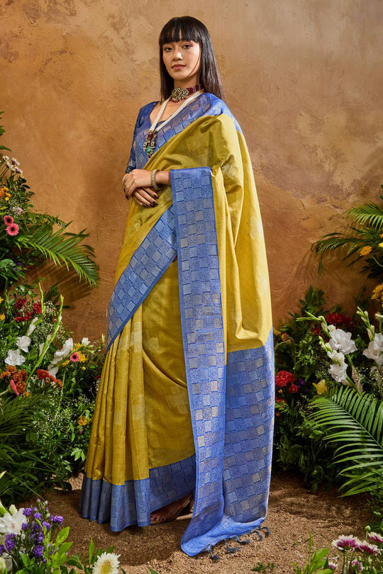 Flora Mustard Yellow Paper Silk Handloom Woven Ready to Wear Saree