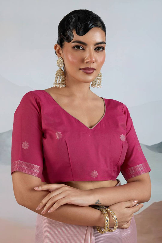 Gaila Rosy Blush Pink Handloom Zari Tissue Brasso Weaving Ready to Wear Saree