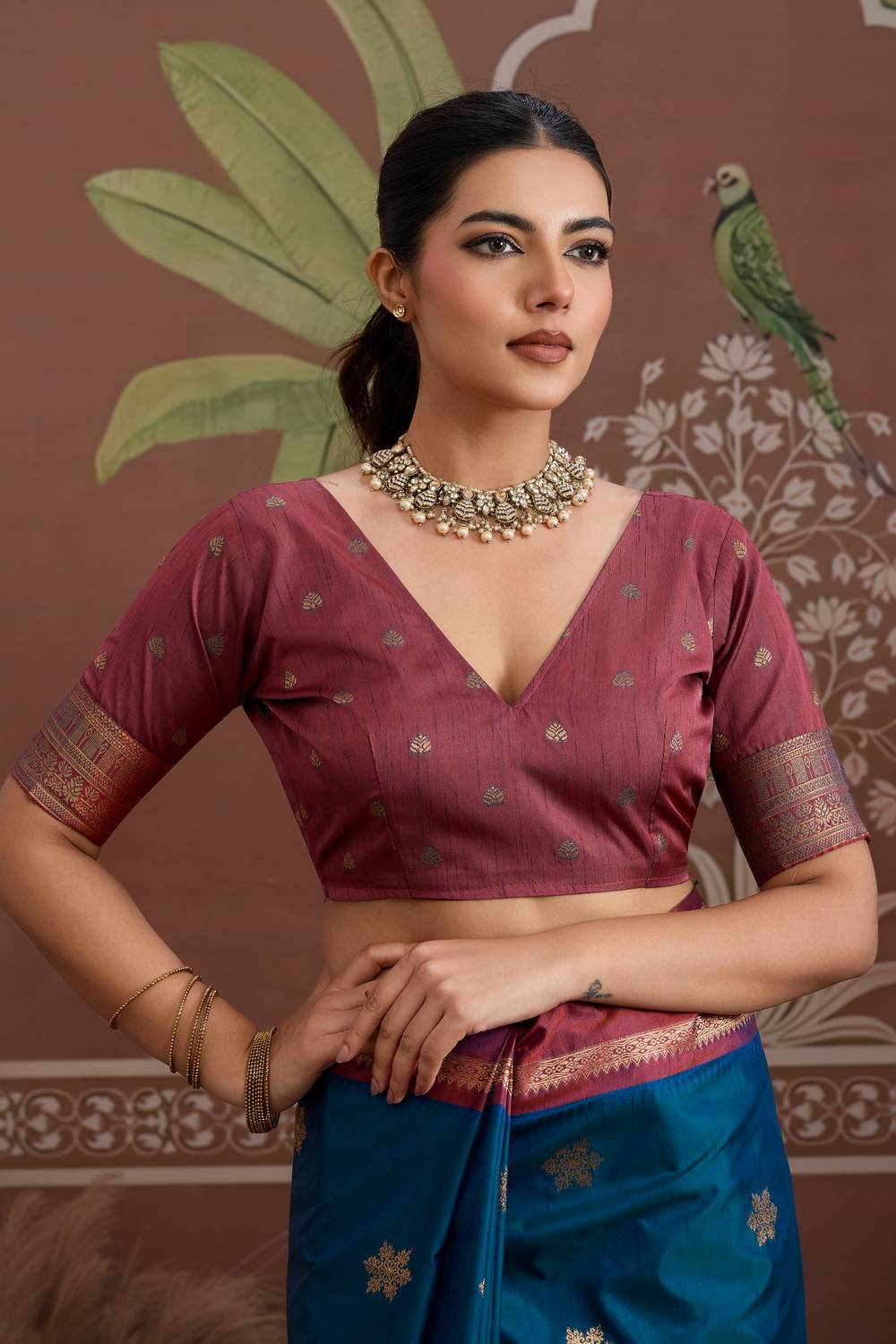 Nima Teal Blue Tussar Silk Handloom Woven Ready to Wear Saree