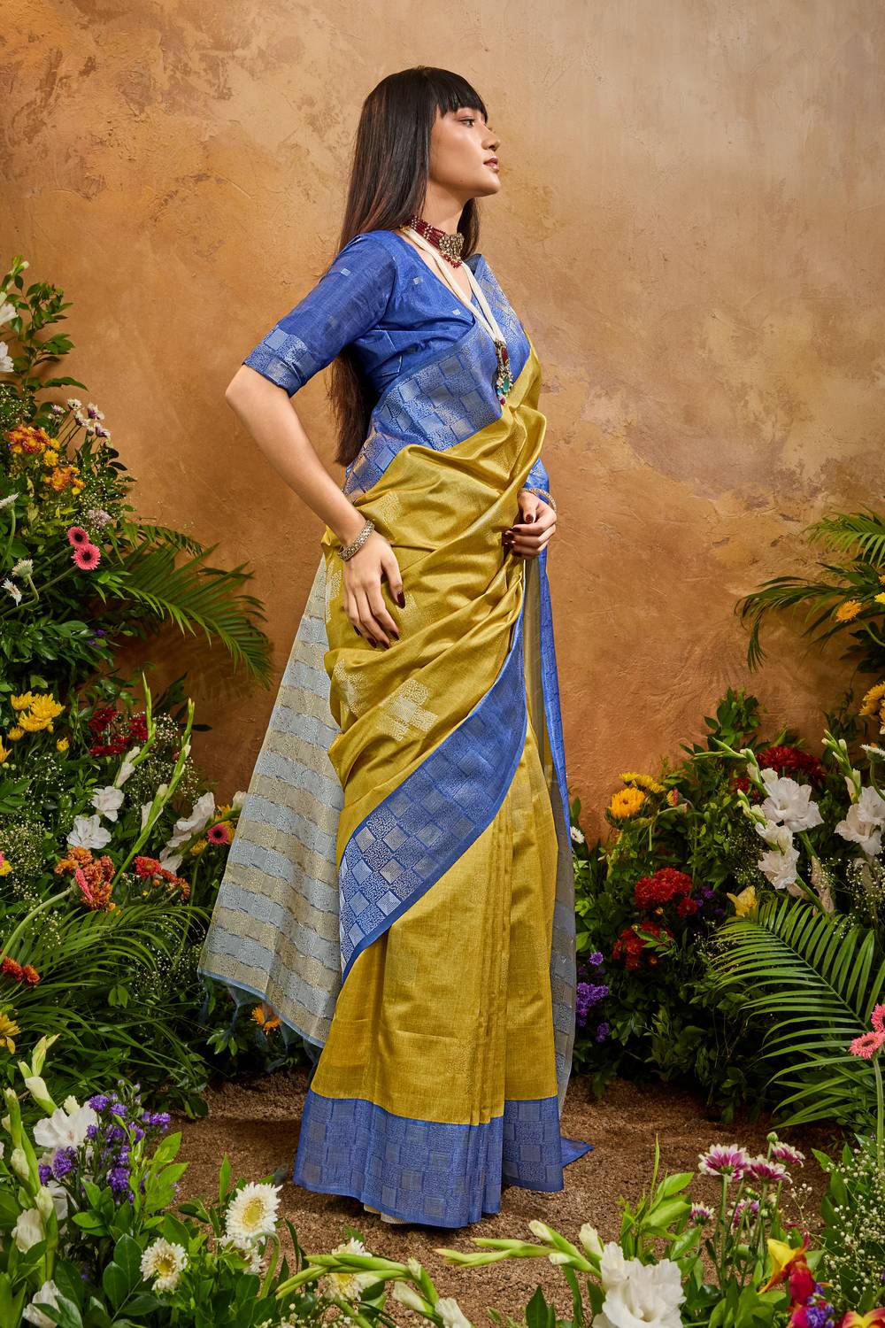 Flora Mustard Yellow Paper Silk Handloom Woven Ready to Wear Saree