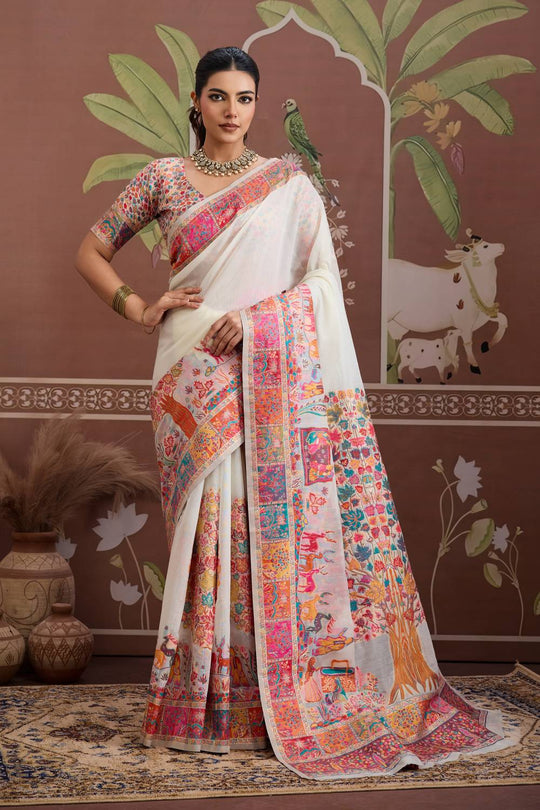 Misha White Modal Cotton Pashmina Woven Ready to Wear Saree