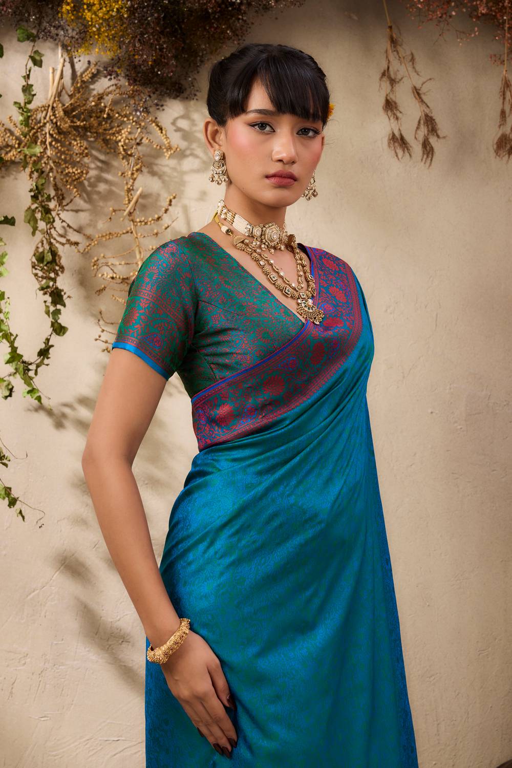 Jivana Turquoise Blue Pure Kanjivaram Weaving Silk Ready to Wear Saree