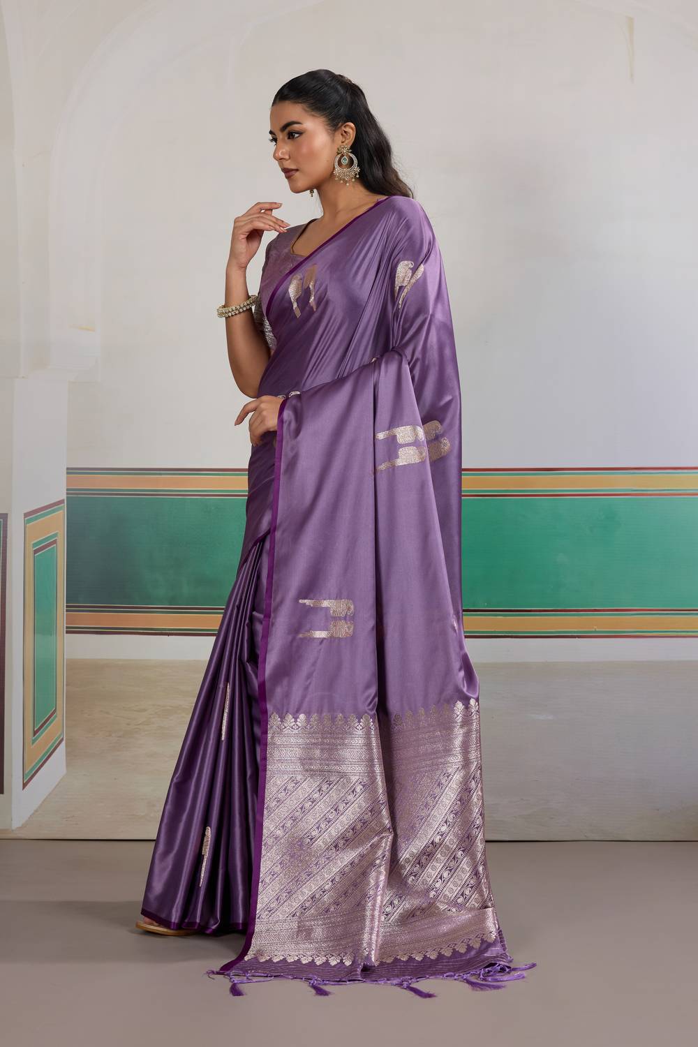 Casey Lavender Purple Pure Satin Handloom Weaving Ready to Wear Saree