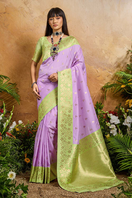 Roya Lavender and Green Handloom Weaving Silk Ready to Wear Saree