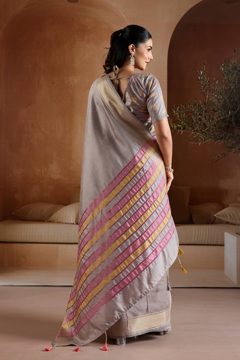 Prerna Soft Dove Grey Handwoven Pure Bhagalpuri Silk Ready to Wear Saree